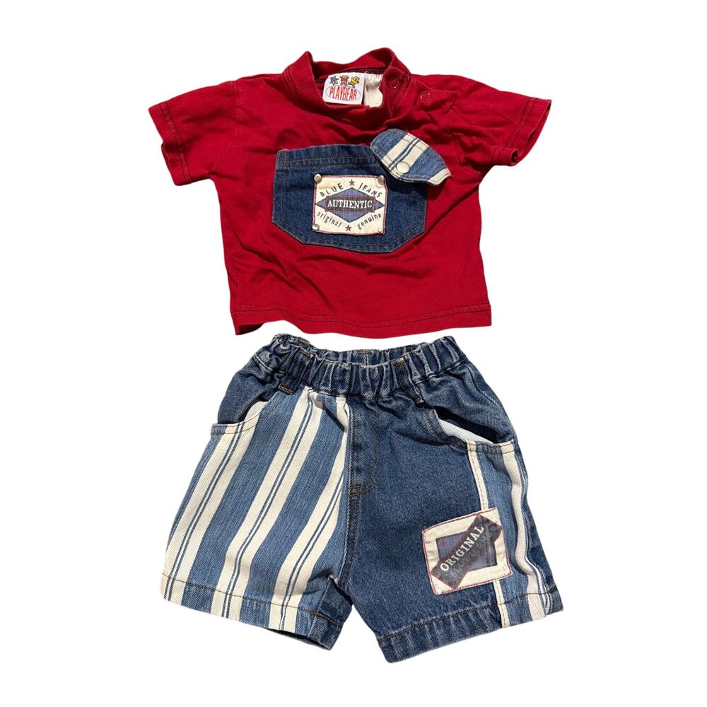Vintage Playbear Blue Jeans Outfit Baby Boy 3-6 Months